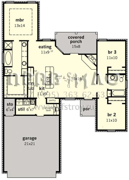 Проект одноэтажного дома с гаражом на две машины в английском стиле S5-130 (9035-00053)
