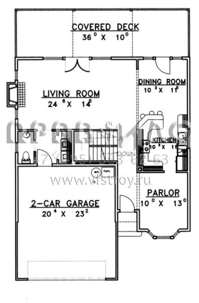Проект двухэтажного дома с гаражом на две машины в стиле Ранчо S5-239 (039-00326)