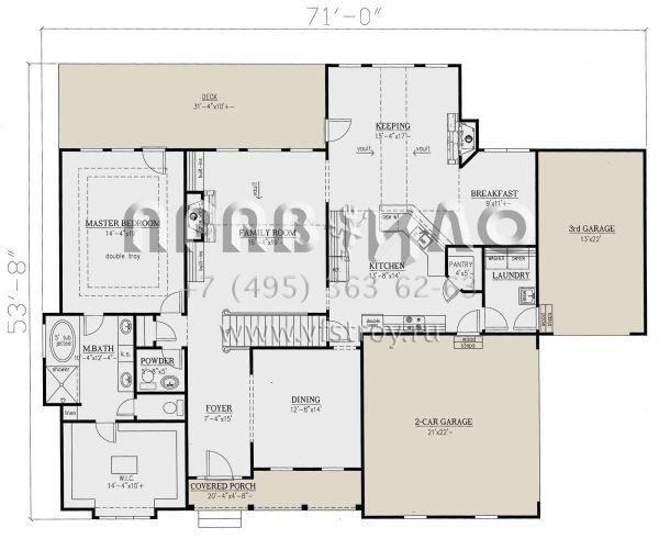 Проект двухэтажного дома с гаражом на три и более машин в стиле Ранчо S5-273 (286-00096)