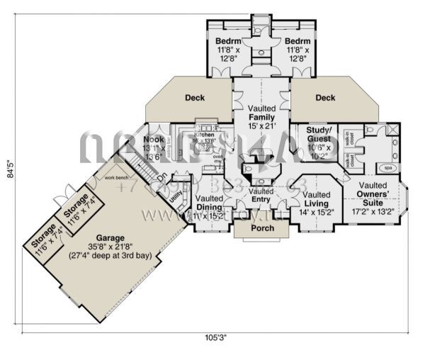 Проект одноэтажного дома с гаражом на три и более машин в стиле Ранчо S5-246 (035-01009)