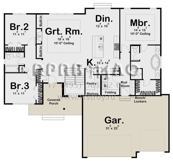 Проект одноэтажного дома с гаражом на три и более машин в современном стиле S5-169 (963-00608)