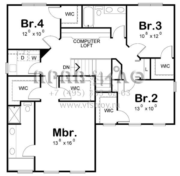 Проект двухэтажного дома с гаражом на две машины в стиле Ранчо S5-198 (402-01566)