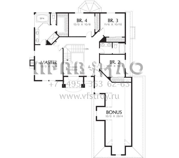 Проект двухэтажного дома с гаражом на три и более машин в стиле Ранчо S5-250 (2559-00443)