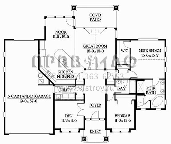 Проект одноэтажного дома с гаражом на три и более машин в американском стиле S5-160 (341-00029)