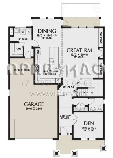 Проект двухэтажного дома на склоне с гаражом на две машины и цокольным этажом S5-353 (2559-00863)