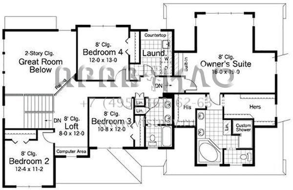 Проект двухэтажного дома с гаражом на три и более машин в стиле Ранчо S5-274 (098-00020)