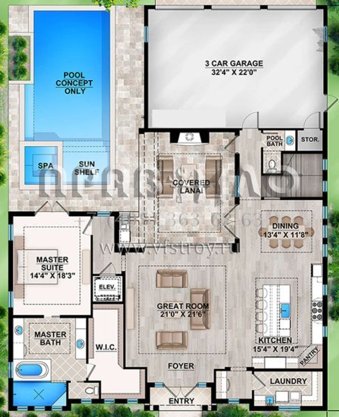 Проект двухэтажного дома с гаражом на три и более машин в прибрежном стиле S5-382 (207-00038)