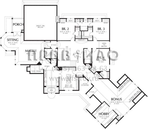 Проект двухэтажного дома с гаражом на три и более машин в стиле Ранчо S5-559 (2559-00606)