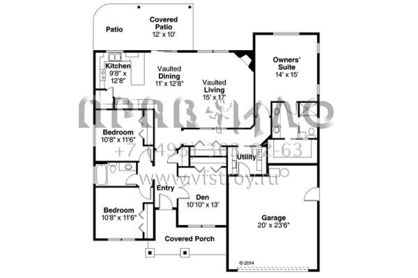 Проект одноэтажного дома с гаражом на две машины в стиле Ранчо S5-173 (035-00665)