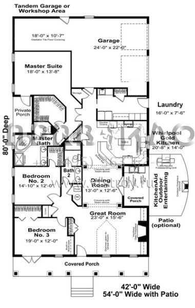 Проект одноэтажного дома с гаражом на две машины в стиле Ранчо S5-205 (1776-00060)