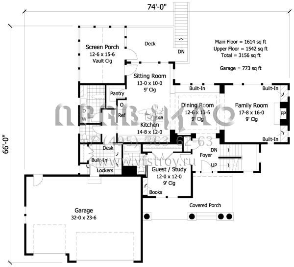 Проект двухэтажного дома с гаражом на три и более машин в стиле Ранчо S5-293 (098-00180)