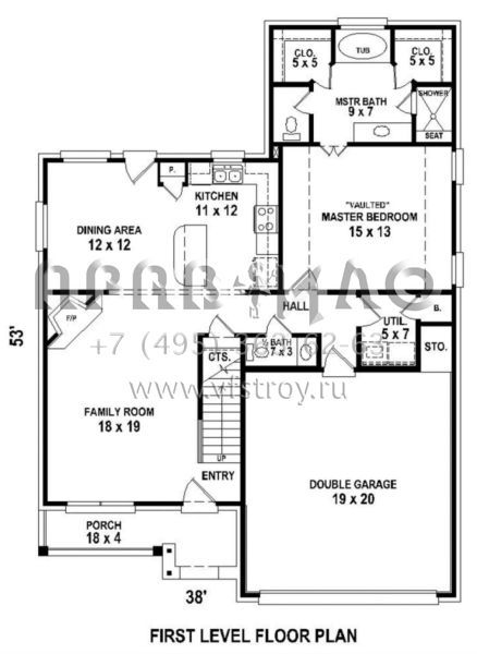 Проект двухэтажного дома с гаражом на две машины в стиле Ранчо S5-149 (053-00467)