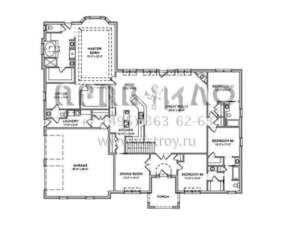 Проект одноэтажного дома с гаражом на две машины в стиле Ранчо S5-310 (849-00056)
