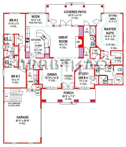 Проект одноэтажного дома с гаражом на две машины в стиле Ранчо S5-227 (4766-00168)