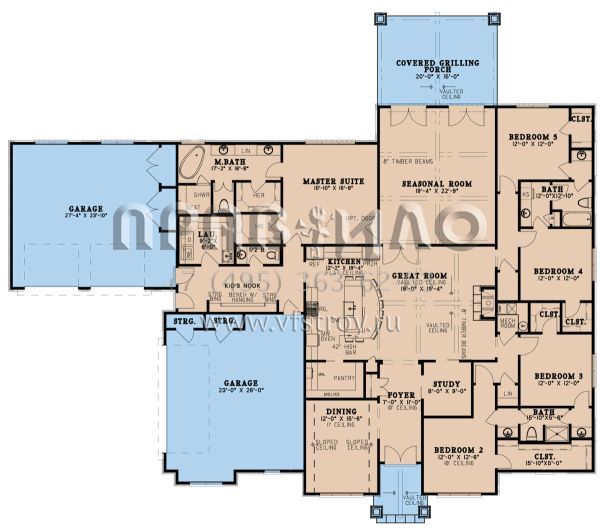 Проект одноэтажного дома с гаражом на три и более машин в американском стиле S5-333 (8318-00278)