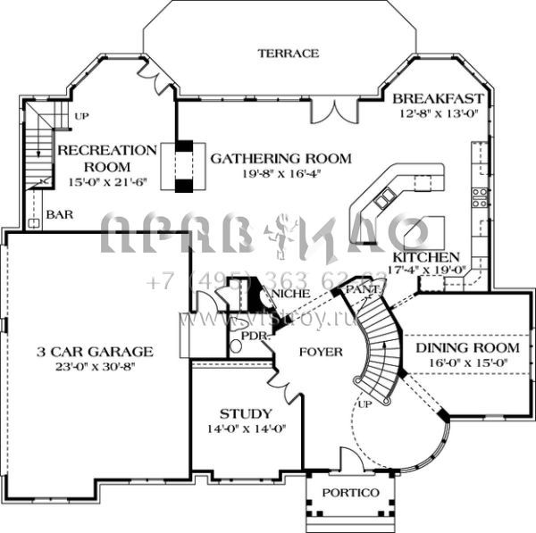 Проект двухэтажного дома с гаражом на три и более машин в стиле Ранчо S5-416 (3323-00457)