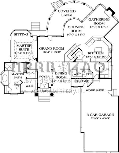 Проект двухэтажного дома с гаражом на три и более машин в стиле Ранчо S5-389 (3323-00419)