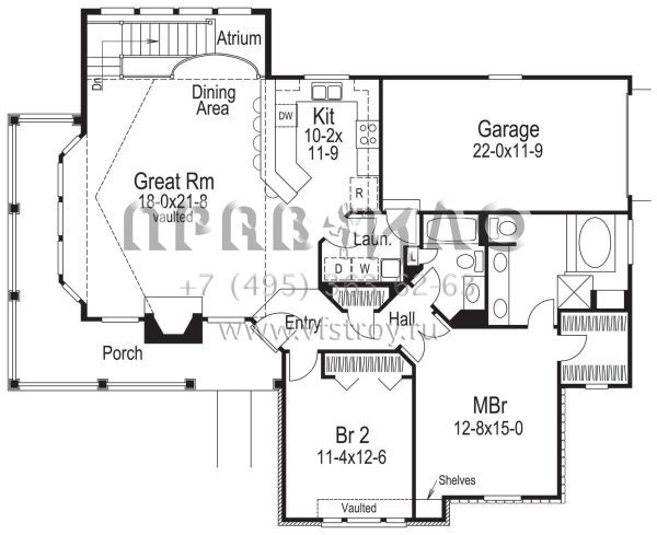 Проект одноэтажного дома с гаражом на одну машину в стиле Ранчо S5-179 (5633-00370)