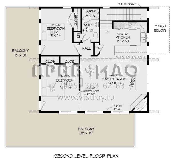 Проект двухэтажного дома без гаража в современном стиле S5-203 (940-00734)
