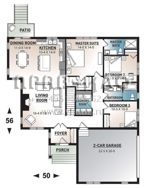 Проект одноэтажного дома с гаражом на две машины в стиле Ранчо S5-161 (034-01177)