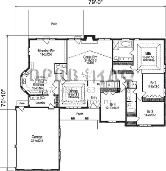 Проект одноэтажного дома с гаражом на три и более машин в стиле Ранчо S5-269 (5633-00095)