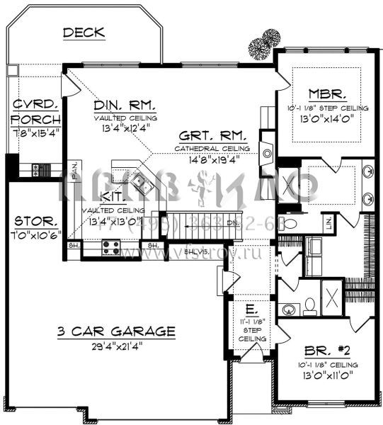 Проект одноэтажного дома с гаражом на три и более машин в американском стиле S5-136 (1020-00164)