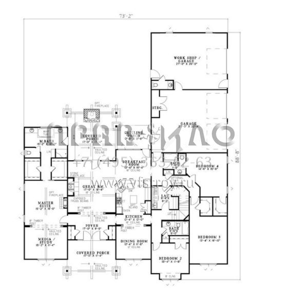 Проект двухэтажного дома с гаражом на три и более машин в американском стиле S5-298 (110-00896)