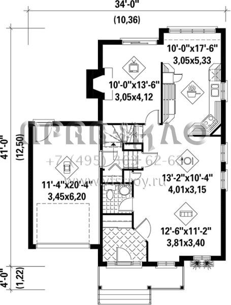 Проект трехэтажного дома с гаражом на одну машину в английском стиле S5-190 (6146-00166)