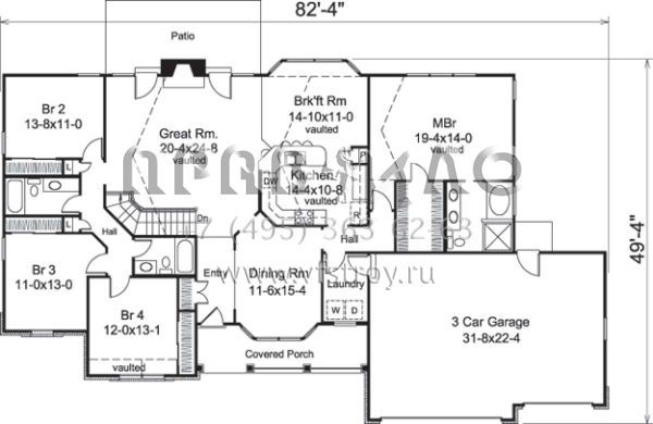 Проект одноэтажного дома с гаражом на три и более машин в классическом стиле S5-216 (5633-00179)