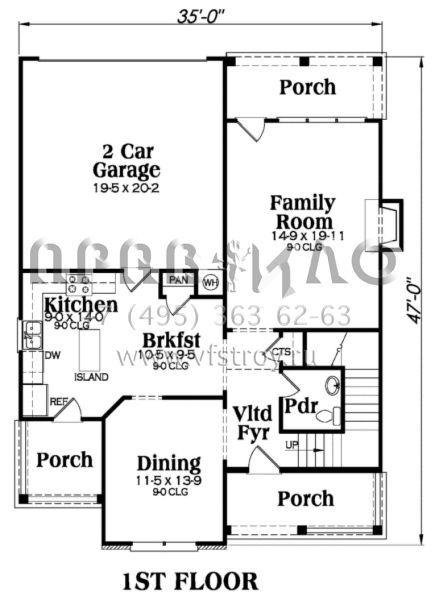 Проект двухэтажного дома с гаражом на две машины в стиле Ранчо S5-202 (009-00109)