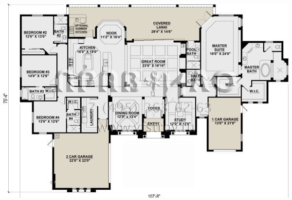 Проект одноэтажного дома с гаражом на три и более машин в прибрежном стиле S5-354 (5565-00139)