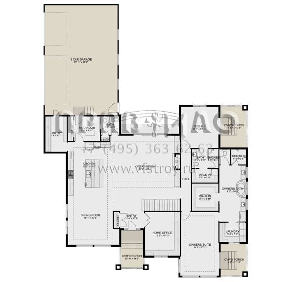 Проект одноэтажного дома с гаражом на три и более машин в стиле Ранчо S5-299 (2802-00186)