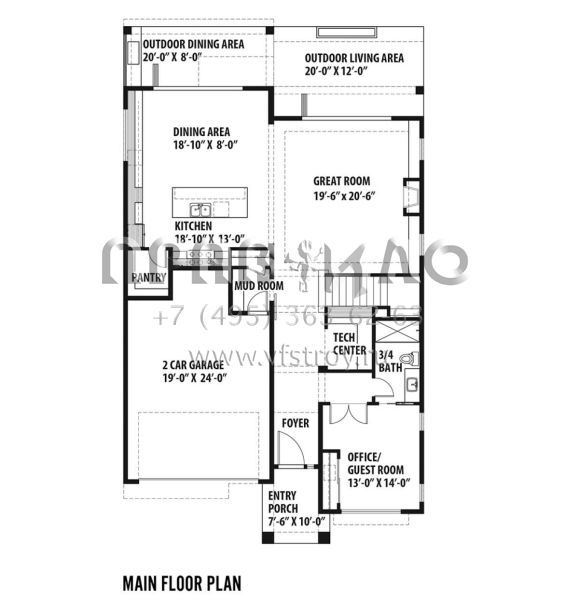 Проект двухэтажного дома с гаражом на две машины в стиле Райт S5-346 (9488-00006)