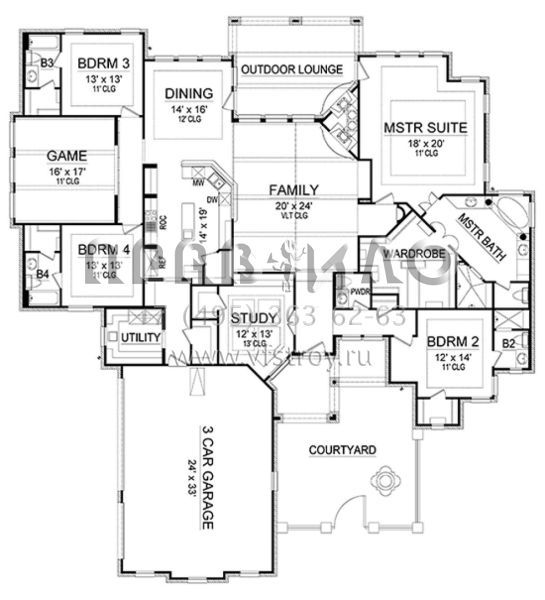 Проект одноэтажного дома с гаражом на три и более машин в английском стиле S5-362 (5445-00240)