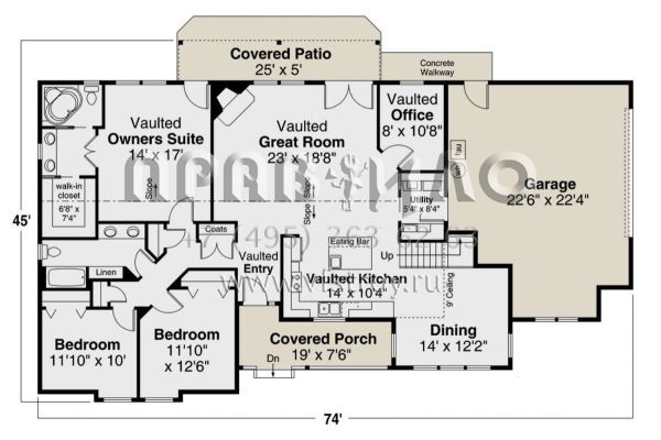 Проект одноэтажного дома с гаражом на две машины в стиле Ранчо S5-178 (035-00905)
