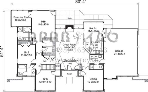 Проект одноэтажного дома с гаражом на три и более машин в стиле Ранчо S5-205 (5633-00172)