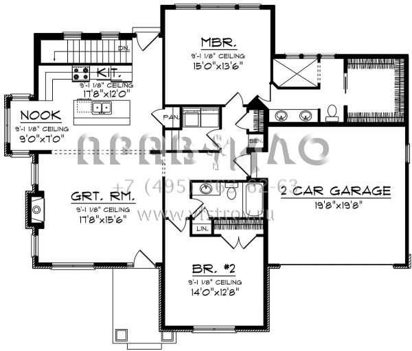 Проект одноэтажного дома с гаражом на две машины в стиле Ранчо S5-141 (1020-00165)