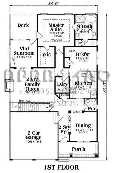 Проект двухэтажного дома с гаражом на две машины в стиле Ранчо S5-188 (009-00047)