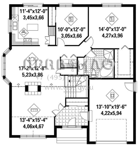 Проект одноэтажного дома с гаражом на одну машину в стиле Ранчо S5-130 (6146-00370)