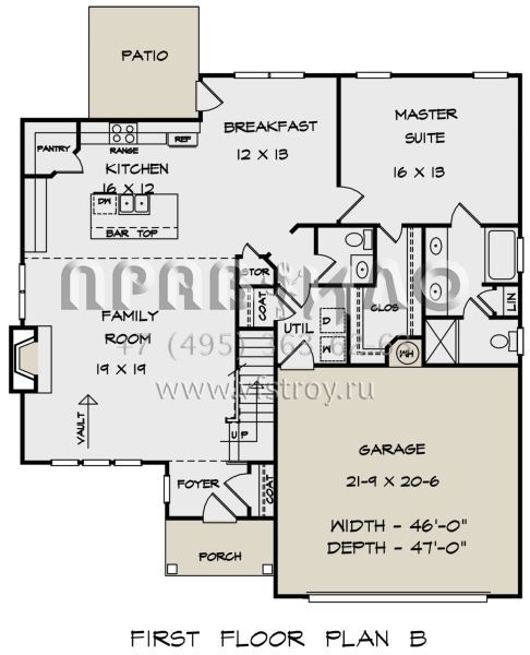 Проект двухэтажного дома с гаражом на две машины в стиле Ранчо S5-206 (6082-00147)