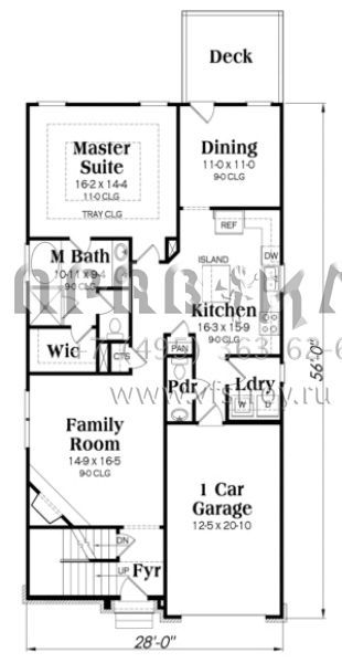 Проект двухэтажного дома с гаражом на одну машину в стиле Ранчо S5-211 (009-00127)