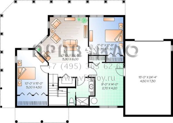 Проект одноэтажного дома с гаражом на одну машину в стиле Ранчо S5-192 (034-01041)