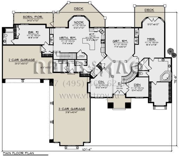 Проект одноэтажного дома с гаражом на три и более машин в прибрежном стиле S5-542 (1020-00361)