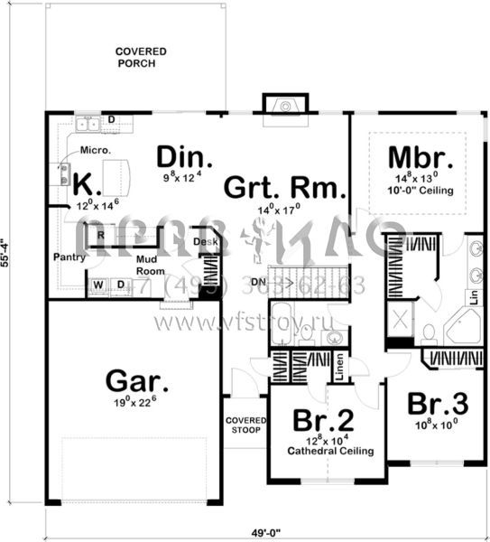 Проект одноэтажного дома с гаражом на две машины в стиле Ранчо S5-144 (963-00288)