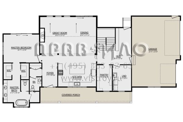 Проект двухэтажного дома с гаражом на три и более машин в стиле Ранчо S5-238 (1958-00005)