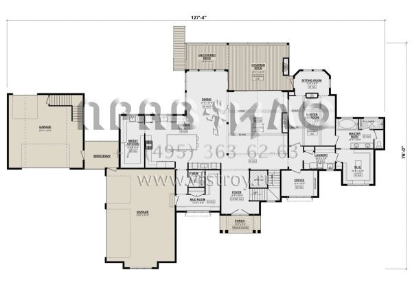 Проект двухэтажного дома с гаражом на три и более машин в стиле Ранчо S5-370 (1958-00010)