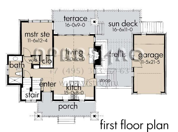 Проект двухэтажного дома с гаражом на одну машину в стиле Шале S5-92 (9401-00089)