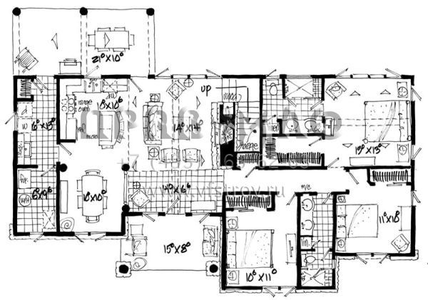 Проект двухэтажного дома без гаража в стиле Ранчо S5-174 (1907-00013)