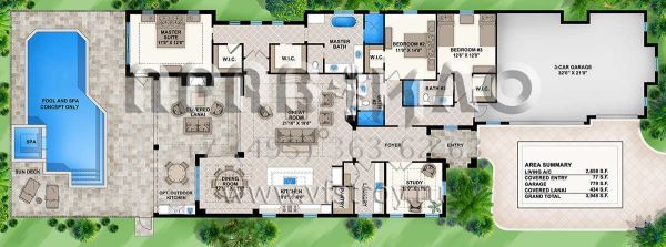 Проект одноэтажного дома с гаражом на три и более машин в прибрежном стиле S5-247 (207-00027)