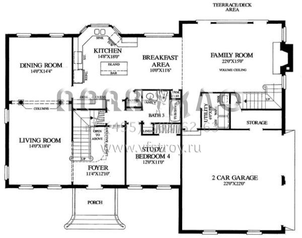 Проект двухэтажного дома с гаражом на две машины в стиле Ранчо S5-296 (7922-00124)